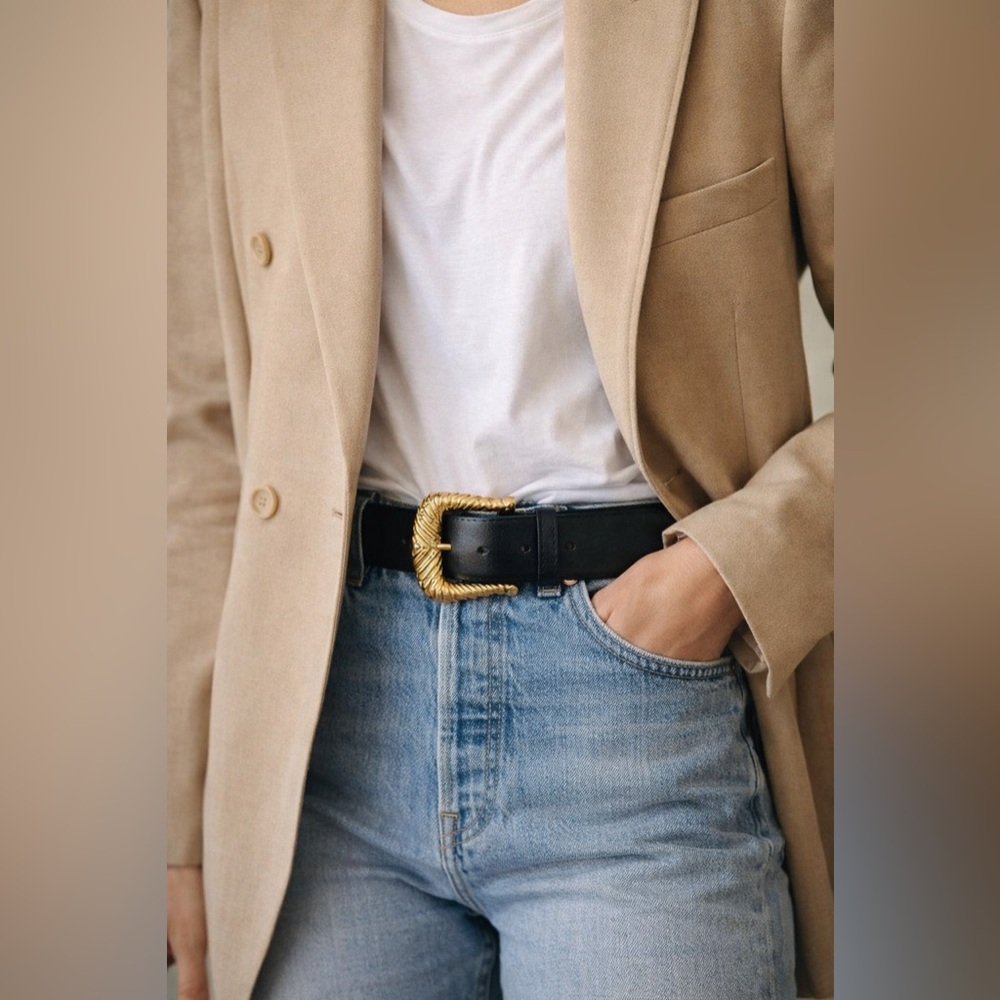 VTG Anne Klein II for Oroton Leather Belt Sculptural Gold Rope Buckle 80s Belt L - Picture 7 of 7